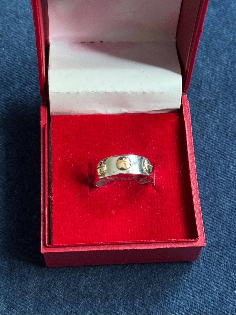 14k Yellow Gold & Sterling Silver Screw Heads Band Ring Size 6 - Picture 3 of 9